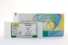 Голка атравматична, USP2/0 (М3), 30 мм, 1/2, звичайна ріжуча, трикутне тіло, одноголкова, ПОЛІАМІД, кручена, біла, 75 см